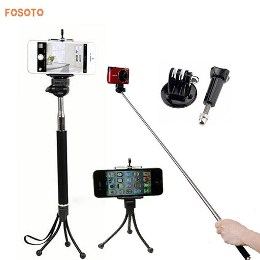 fosoto Extendable Self Portrait Selfie Handheld Stick Monopod with Tripod Mount Adapter for phone Gopro Hero Camera HD 1 2 3 3+