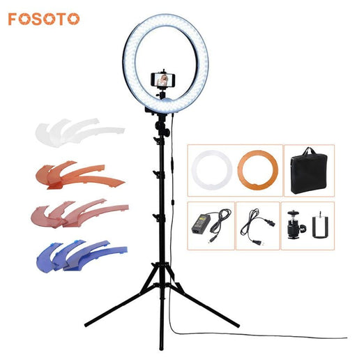 fosoto RL-18" Camera Photo/Phone/Video 55W 240 LED Ring Light 5500K Photography Dimmable Ring Lamp with 4 Plastic Colors/Tripod