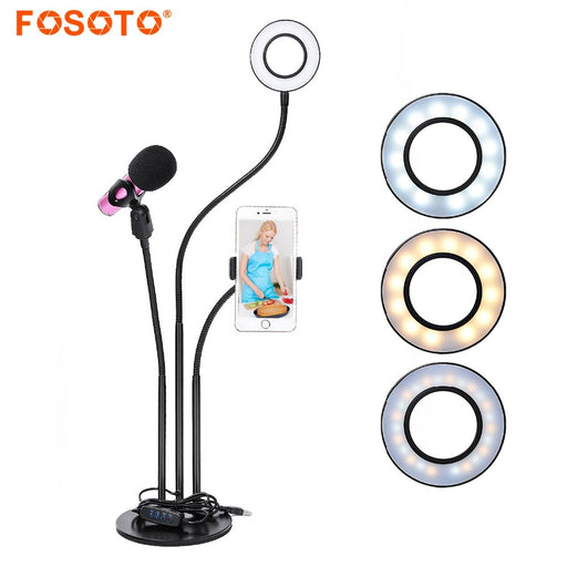 fosoto Led Selfie Ring Light Lamp&Phone Holder Phone Photo Dimmable Camera Video Photographic Lighting For Live Stream Makeup