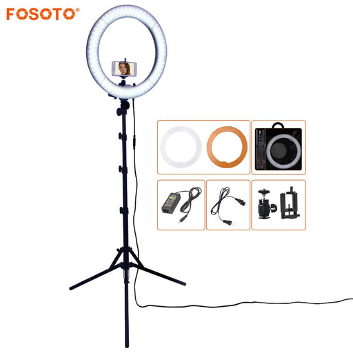 FOSOTO RL-18 55W 5500K 240 LED Photographic Lighting Dimmable Camera Photo/Studio/Phone Photography Ring Light Lamp&Tripod Stand