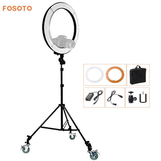 fosoto RL-18 Photography Lighting Video Studio Digital photo Camera & stand &3 Wheels Kit 5500K Dimmable240 LED Ring Light Lamp